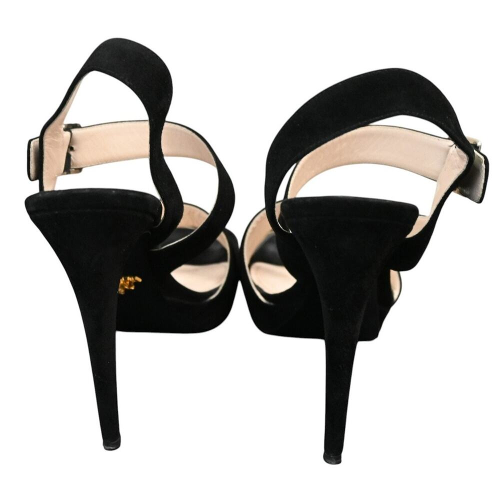 Prada Black Suede Strappy Platform High Heel Sandals Size 38.5 - Picture 4 of 12